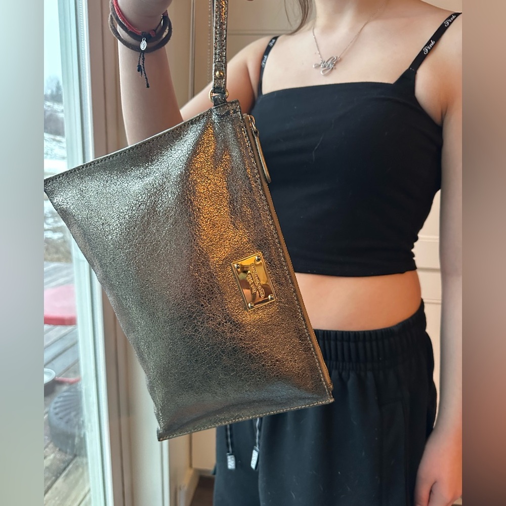 MK gold foil large wristlet clutch